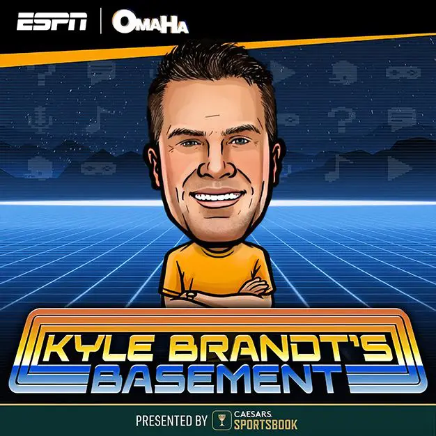 A cartoon of kyle brandt is shown in front of the espn logo.
